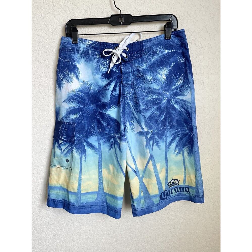 Carona Mens Blue Board Shorts Size LG Polyester Drawstring Preowned